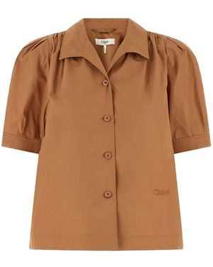 Chloé Logo-Embroidered Gathered Shirt - Brown