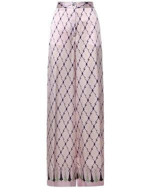 Genny Rope-Print Silk Pants - White