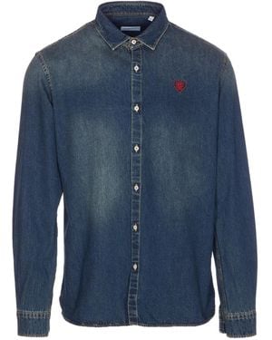 FAMILY FIRST Embroidered-Heart Denim Shirt - Blue