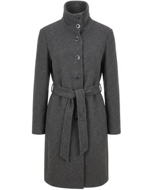 Pinko Wool-Blend Coat With High Neck And Belt - Gray