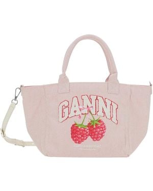 Ganni Raspberry Printed Tote Bag - Pink
