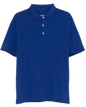 Isaia Embroidered Button Polo Shirt - Blue