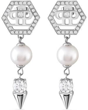 Philipp Plein Pendientes de acero inoxidable - Blanco