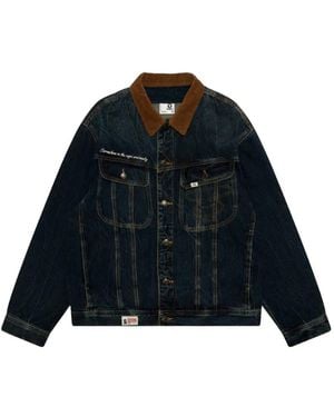 Aape By A Bathing Ape Corduroy-Collar Hooded Denim Jacket - Blue