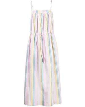 Ganni Striped Organic-Cotton Dress - White