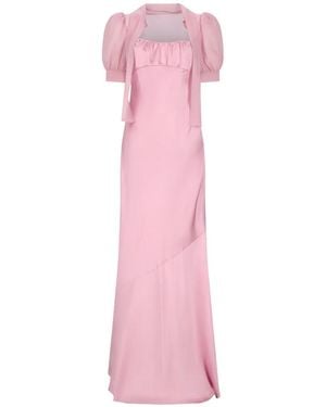 Alessandra Rich Robe Longue En Georgette À Manches Courtes - Pink
