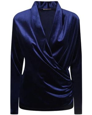 Blanca Vita Velvet Wrap-Style Top - Blue