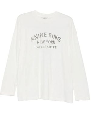 Anine Bing Logo-Print Long-Sleeve T-Shirt - White