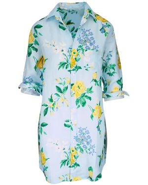Frank & Eileen Vestido Camisero Corto Mary Con Estampado Floral - Azul