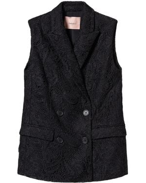 Twinset Lace-Trimmed Double-Breasted Waistcoat - Black