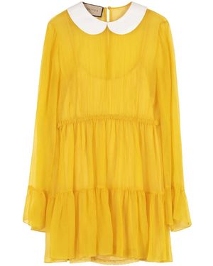 Gucci Ruffled Chiffon Dress With Peter-Pan Collar And Button Fastening - Yellow