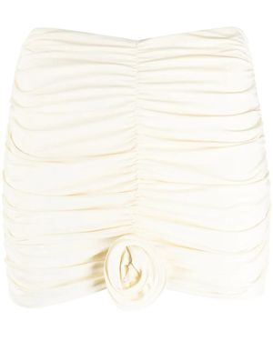 LaRevêche Lillibet Floral-Appliqué Ruched Miniskirt - Natural