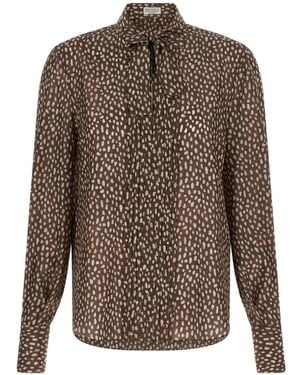 Brunello Cucinelli Camicia Con Collo Lavallière - Marrone