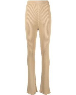 Nanushka Ribbed-Knit Flared Trousers - Natural