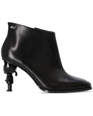 KARL LAGERFELD Ikon Karl-Heel Leather Ankle Boots - Black