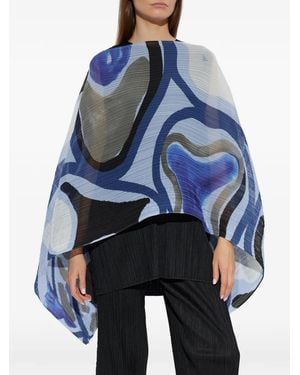 Pleats Please Issey Miyake Abstract-Print Pleated Top - Blue