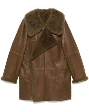 Lemaire Asymmetric Shearling Coat - Brown