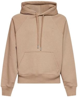 Ami Paris Logo-Embroidered Hoodie - Natural