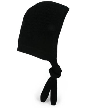Soft Goat Ribbed-Knit Tie-Fastening Beanie Hat - Black