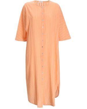 Devotion Metallic-Striped Button Midi Dress - Orange