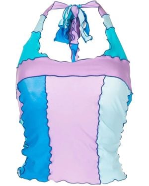 Sherris Colour-Block Halter-Neck Top - Blue