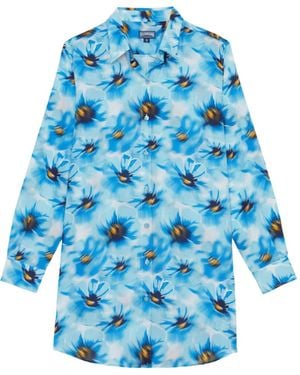 Vilebrequin Long-Sleeves Floral Shirt Mini Dress - Blue