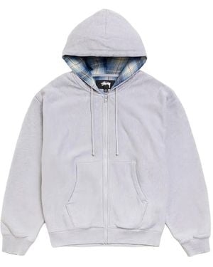 Stussy Plaid-Lined Zip-Up Hoodie - White