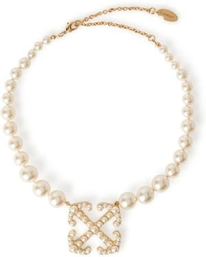 Off-White c/o Virgil Abloh Pearls Pave Arrow-Motif Necklace - Natural