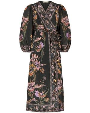Marie Oliver Everette Floral-Print Wrap Midi Dress - Black