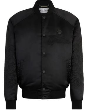 Philipp Plein Rear-Embroidered Bomber Jacket - Black