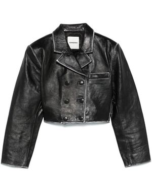 Sandro Cropped Leather Jacket - Black