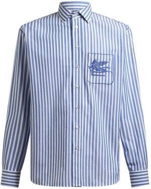 Etro Gestreept Overhemd Met Borduurwerk - Blauw
