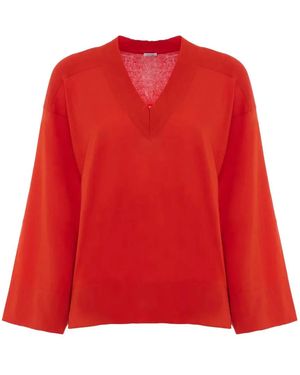 Malo V-Neck Wide-Sleeve Jumper - Red