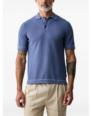 Hackett Ribbed-Knit Short-Sleeve Polo Shirt - Blue