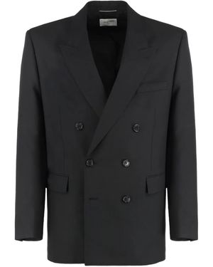 Saint Laurent Double-Breasted Wool Blazer - Black