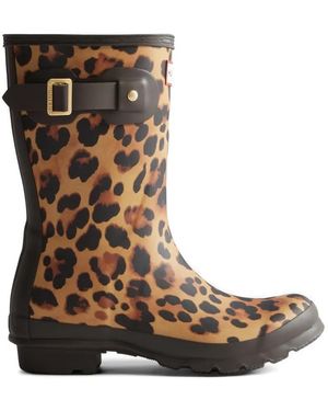 HUNTER Bottes Original Short À Imprimé Léopard Et Logo - Marron
