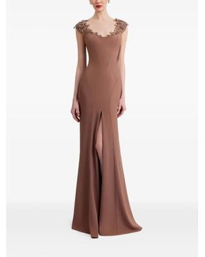 Gemy Maalouf Beaded-Neckline Dress - Brown