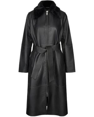 Samsøe & Samsøe Sajuniper Shearling-Collar Coat - Black