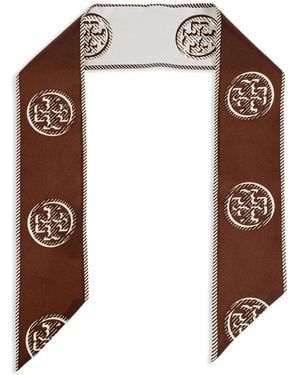 Tory Burch Monogrammed Silk Scarf - Brown