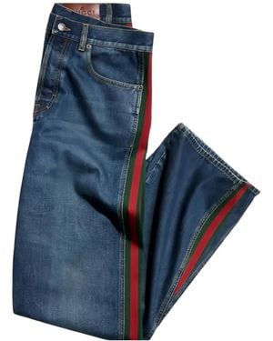 Gucci Web-Stripe Straight-Leg Jeans - Blue