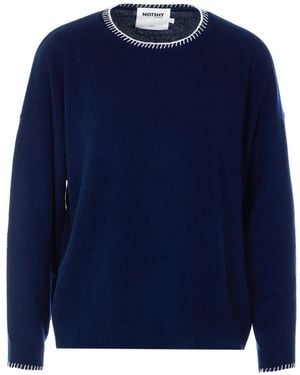 Not Shy Charlie Embroidered Crew-Neck Sweater - Blue