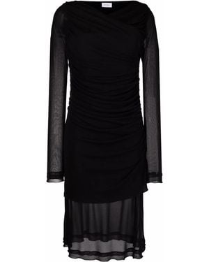 Ferragamo Sheer-Panels Draped Midi Dress - Black