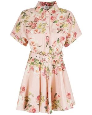 Hemant & Nandita Floral-Print Belted Dress - Pink