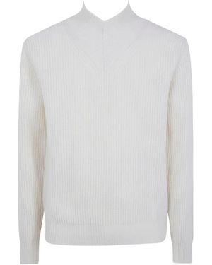Cruna Ribbed V-Neck Jumper - White
