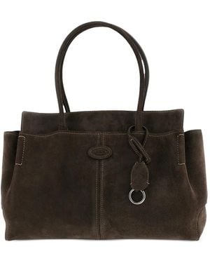 Tod's Suède Shopper Met Logo-Patch - Zwart