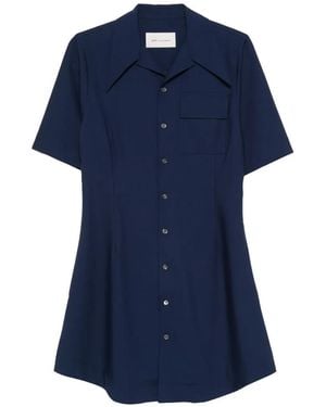 Ami Paris Long Sleeve Encre Wool Shirt Dress - Blue