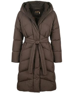 Moorer Hooded Belted Padded Coat - Brown