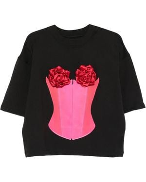 Hamza Rose-Embellished T-Shirt - Black