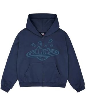 BROKEN PLANET Pull Zippé En Maille Nervurée Et Capuche - Bleu