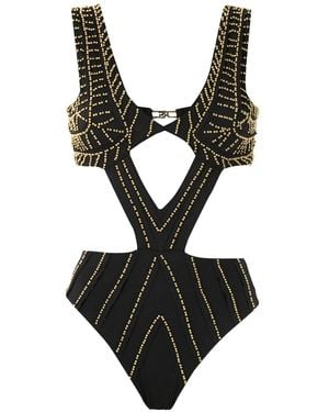 Amir Slama Embroidered Cut Out Swimsuit - Black